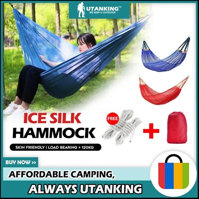 Hammock Camping Ice Silk Mesh Hanging Swing UtanKing Outdoor Beach Fishing 