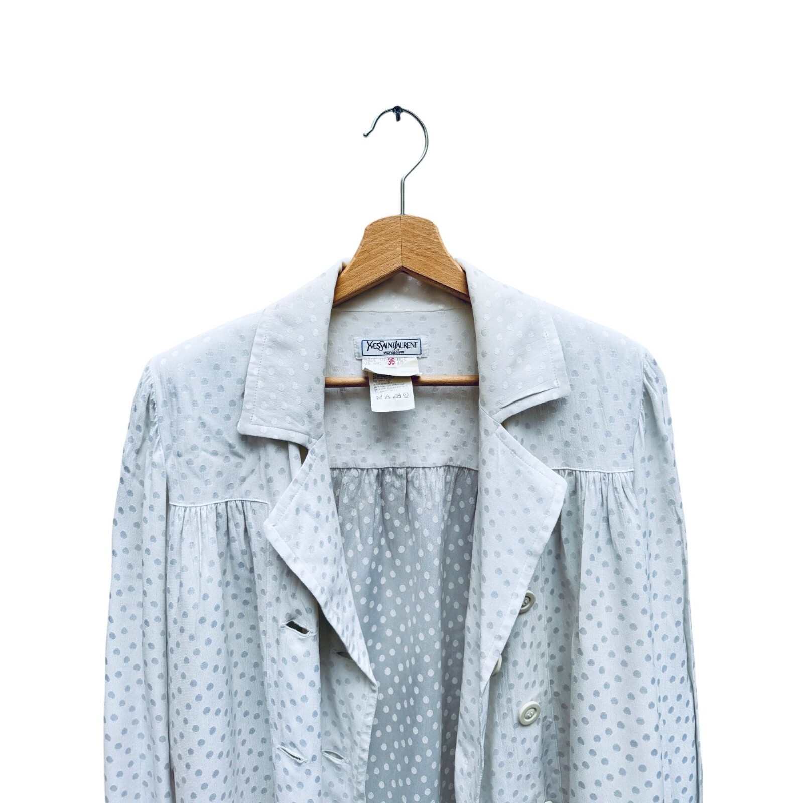 Camicia doppia petto Yves Saint Laurent FW 1991 bianca a punti taglia 36 adatta a M