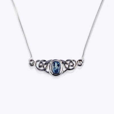 SOLID 925 Sterling Silver Celtic Real Blue Topaz Necklace for Women 18in chain