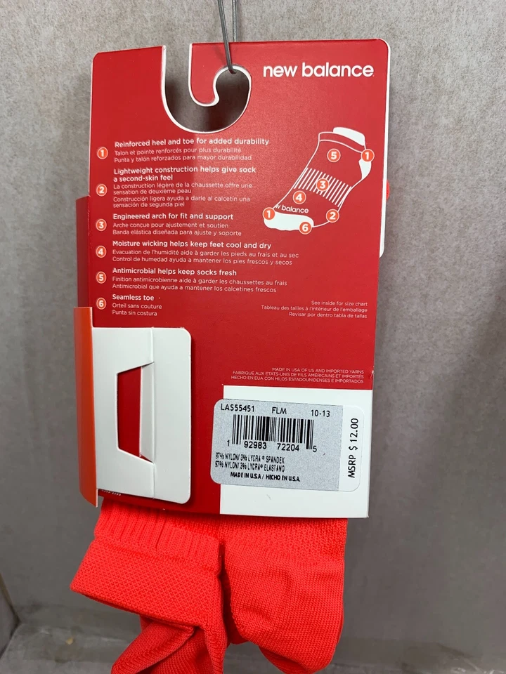 2 PARES Calcetines New Balance Construcción Ligera Correr TAB HECHOS EN EE. UU. Foto 3 de 3