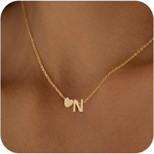 Collares con inicial de corazón para mujer enchapados en oro de 14K delicado corazón letra de la A a la Z - Imagen 120 de 265