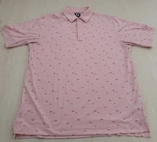 Foot Joy Mens Golf Performance Polo Pink W/Fish Print Size Large