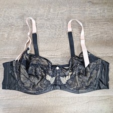 EUC Cacique Size 40D Delicate Lace With Cutouts Unlined Demi Black