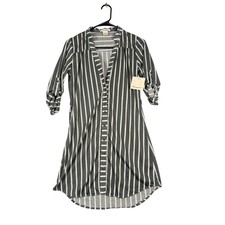 NWT Passport Women's Small Gray White Stripe Shirt Dress Roll Tab Sleeve Tunic