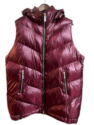 Michael Kors Hooded Long Puffer Vest Jacket Women s XL Burgundy