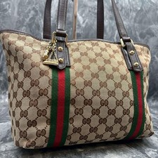 GUCCI 137396.205027 Sherry-Line GG Tote Bag Brown Beige Canvas Charm Leather