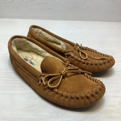 Minnetonka Pile Lined Softsole Moccasin Slippers Womens 11 Brown Suede Casual