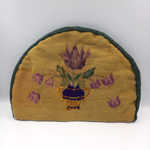 Vintage or antique Needlepoint Tapestry floral Tea Cosy. Hand Made felt lined