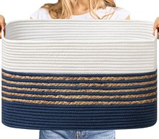 UBBCARE Blanket Basket, Large Rectangle Woven Storage Basket With Handles, Co...