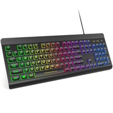 Backlit Keyboard Wired Large Print, Computer Keyboard with Rainbow Illuminate...