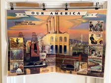 1942 Coca Cola Our America Electricity Large School Educational Poster Americana