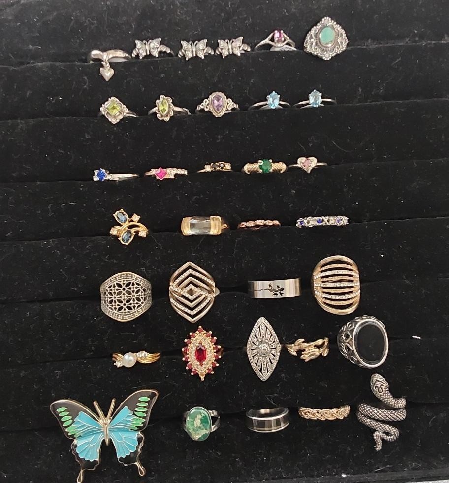 34 ring bundle including sterling silver and genu… - image 1