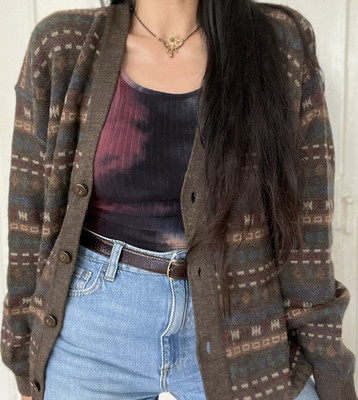 Vintage Strickjacke Pulli Pullover Aztek Muster pattern bunt Oversized