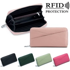 Genuine Leather Wallets for Women Zipper Around Ladies Wallet RFID Blocking Gift