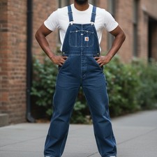 Vintage Carhartt Faded Navy Blue Double Front Logger Bib Overalls Workwear 32x27