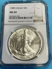 1989 $1 American Silver Eagle NGC MS69 Brown Label