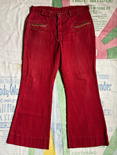 Vintage 70 s Dark Red Bell Bottom Cotton Trousers 36x30 Boot Cut Flare