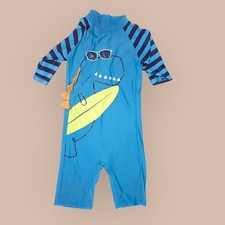 Boys Full One Piece Dinosaur Swim Suit Short Sleeve Back Zip Size 14/L