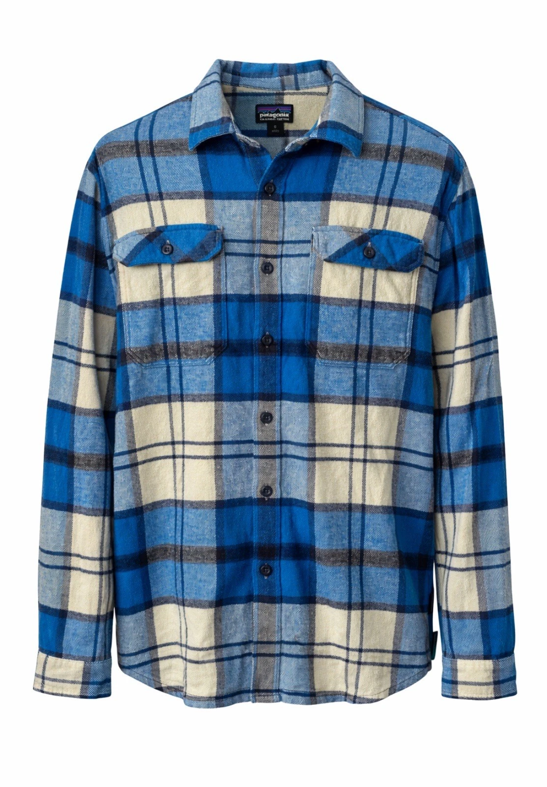 Patagonia Fjord Men's Medium Flannel Shirt Blue Plaid Midweight Hiking Outdoor