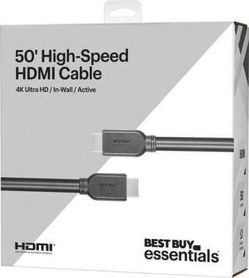 Best Buy essentials BE-HG507 High-Speed 4K Ultra HD In-Wall 50' Black HDMI Cable