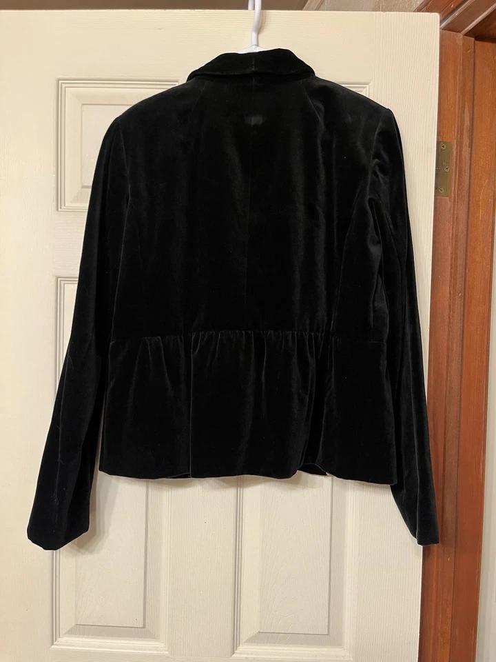 J. Blazer feminino CREW tamanho 12 veludo preto peito único bainha peplum - Imagem 4 de 4