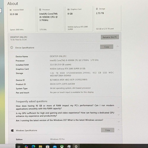 CyberPowerPC C series i9-10900k 32GB RAM 1TB SSD 2TB HDD GeForce RTX 2080 Super - Picture 2 of 15