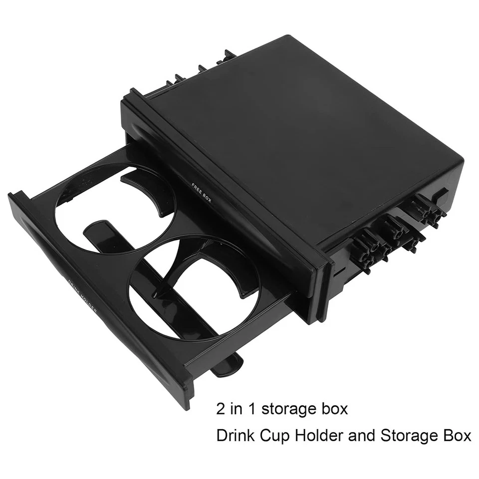 Caja de almacenamiento de bolsillo de radio con soporte para taza de bebida doble Din negro para automóvil SUV Foto 4 de 4