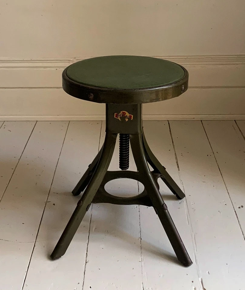 Vintage Evertaut Industrial/Machinist Adjustable Height Swivel Khaki Green Stool - Image 3 of 4