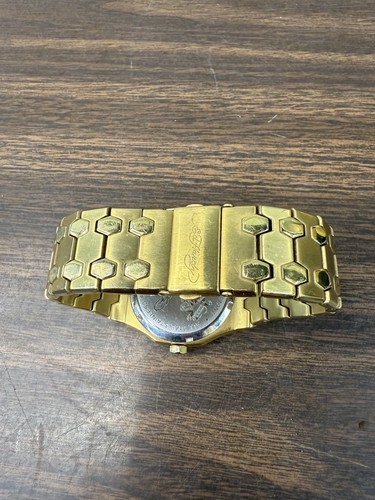 Don Ed Hardy Design Watch Y2K Gold Tone 10ATM Adjustable Rare Design - Picture 6 of 10