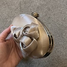 Box Clutch Hand Bag Champagne pale gold satin 3d Rose MOB MOG