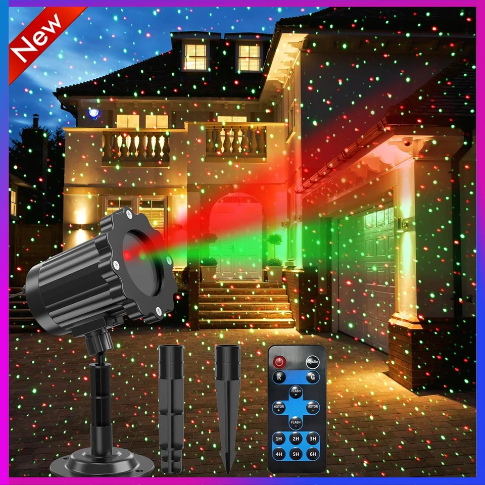 2in1 Christmas Laser R&G LED Projector Light Moving Outdoor Landscape Xmas Lamp - Image 2 of 4