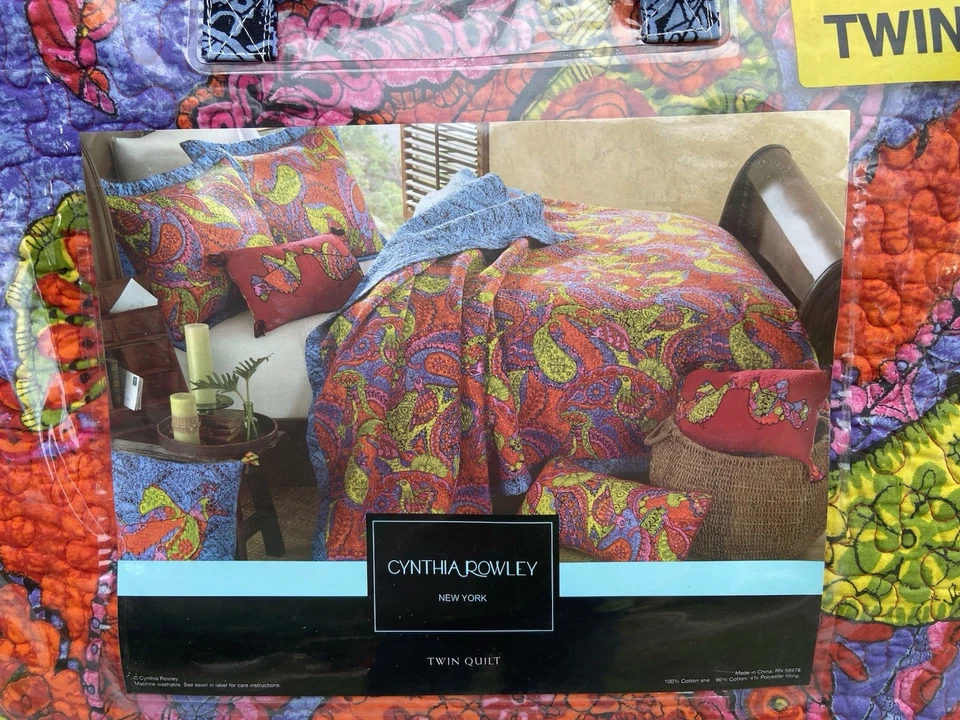 罕见 Cynthia Rowley 亮色佩斯利双被棉 — 第 3/4 张图片