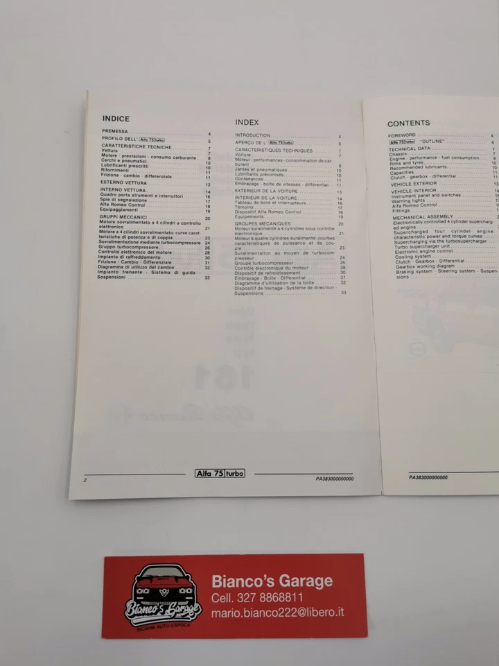 Manuale Alfa Romeo 75 Turbo Direzione assistenza tecnica - Immagine 2 di 4