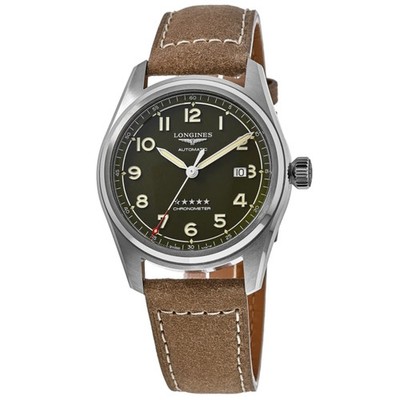 New Longines Spirit Automatic Green Dial Leather Strap Men's Watch L3.811.4.03.2