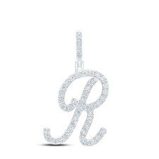 0.19CTW Natural Diamond 2.38g Sterling Silver Initial "R" Pendant Letter Charm