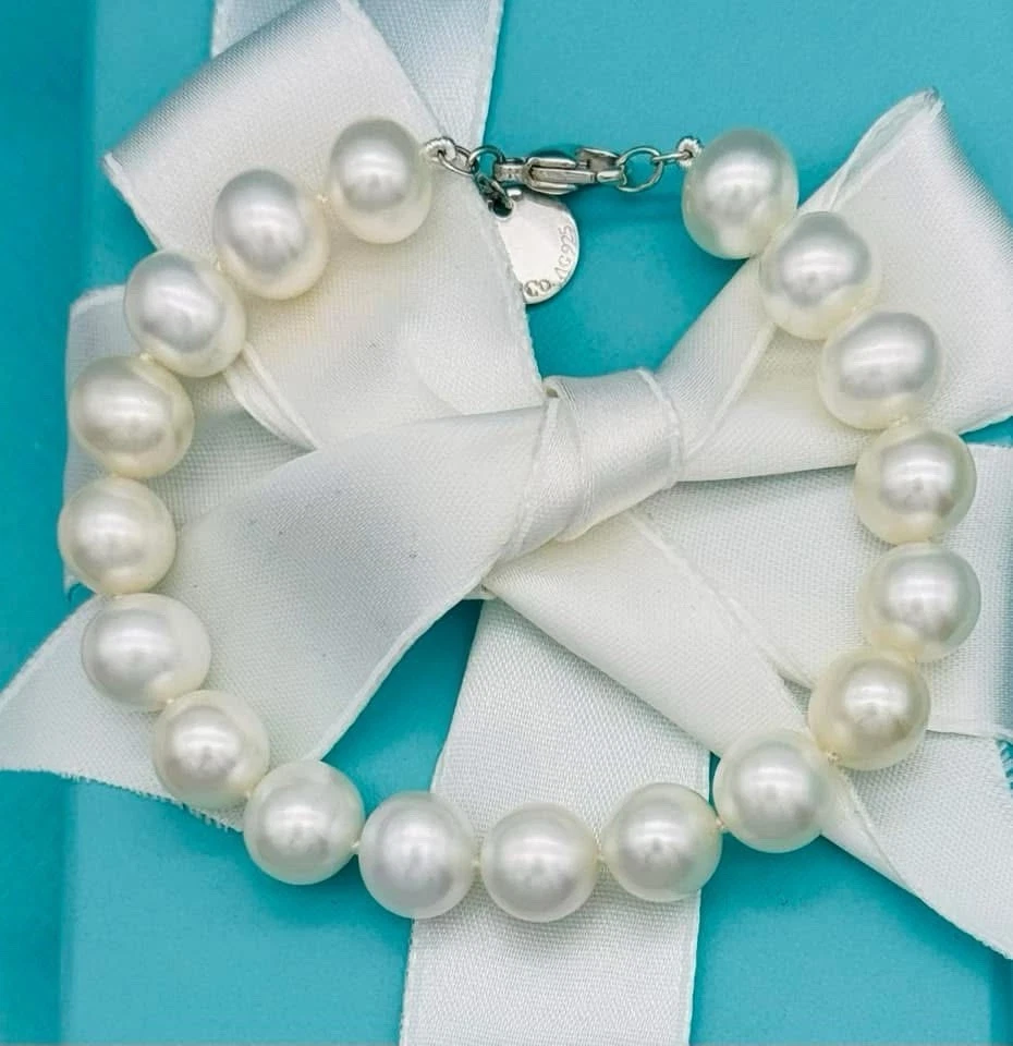 "Brazalete Tiffany & Co SS Ziegfeld 9-10 mm perlas 7,5"" usado en excelente estado" Foto 2 de 4