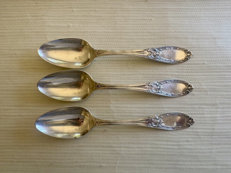 3 Coin Silver Serving Spoons ALBERT COLES Jenny Lind c.1850 8” 154g