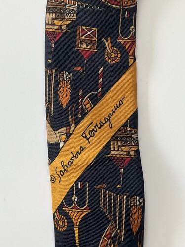 Salvatore Ferragamo Silk Neck Tie Horse Racing Print 100% Silk Made in Italy - Picture 4 of 6