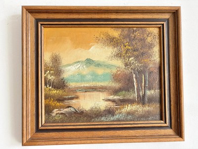 Vintage Berglandschaft Ölgemälde | Mid Century Herbst See Wandbild