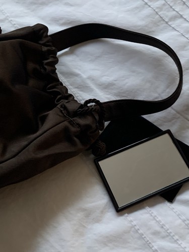 BOTTEGA VENETA Vintage 80s Satin Drawstring Chocolate Brown Evening Bag Mini NWT - Picture 12 of 14