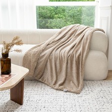 Sherpa Fleece Throw Blanket Ribbed Soft Warm Cosy Sofa Bed Reversible 130x160cm