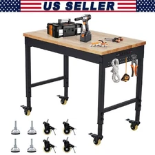Adjustable Workbench 48"x24" Heavy Duty Garage Work Bench Table w/Power Outlet