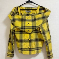 USED ISSEY MIYAKE BLOUSE, IRREGULAR CHECK PATTERN, MADE IN JAPAN, YELLOW GOOD