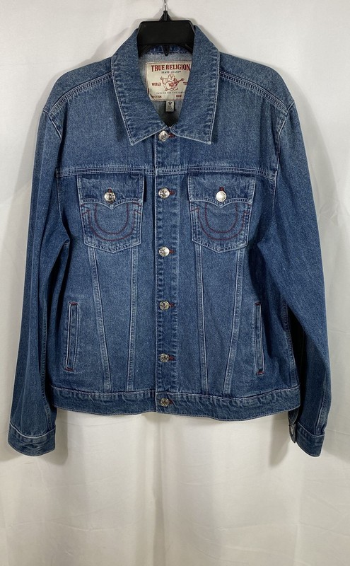 True Religion Women's Jesse SN Trucker Denim Jacket Medium Wash Blue Sz L