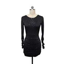 Lucy in the Sky Black Silver Foil Polka Dot Open Back Ruched Mini Dress Small