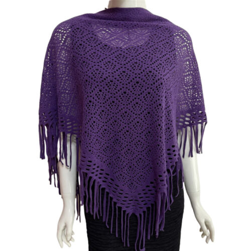 Fashion Womens Warm Knitted Shawl Wrap Cashmere Fringed Hollow Triangle Scarf US - Picture 3 of 21