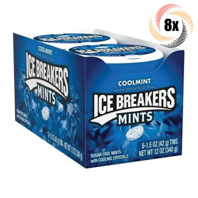 Full Box 8x Tins Ice Breakers Cool Mint Flavor | 50 Mints Per Tin | 1.5oz