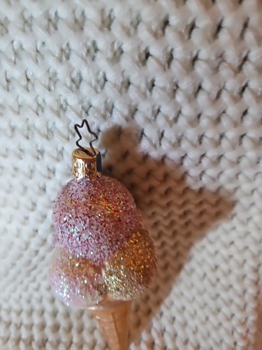 West Germany Blown Glass Ice Cream Cone Christmas Ornament 6” lot 48b1 - Picture 4 of 4