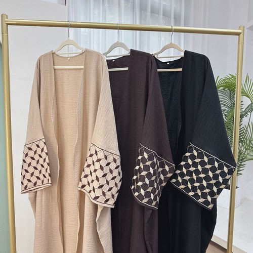 Muslimischer offener Kaftan Stickerei Damen Cardigan langes Kleid Abaya Dubai Kimono Morgenmantel - Bild 17 von 27