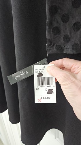 Speechless Black Dress Junior's sz 13 Sheer polka dot Long Sleeve Open Back NWT - Picture 4 of 7
